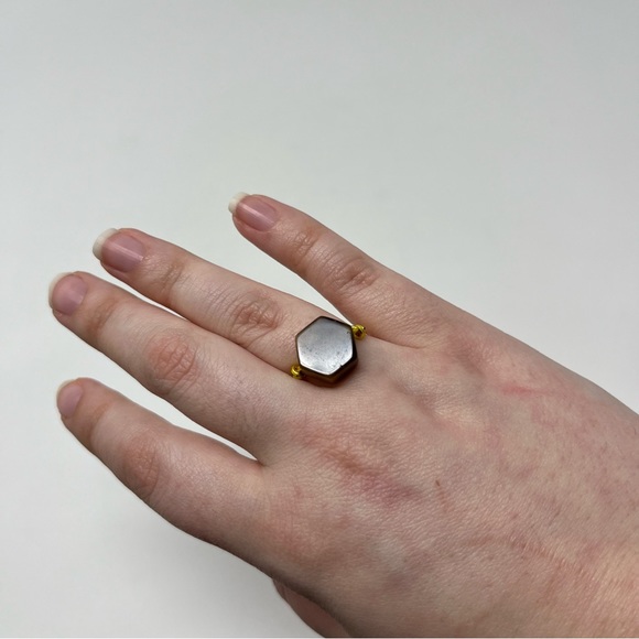 OCTAGON STATEMENT RING BROWN AND GOLD SIZE 7 - Picture 3 of 10